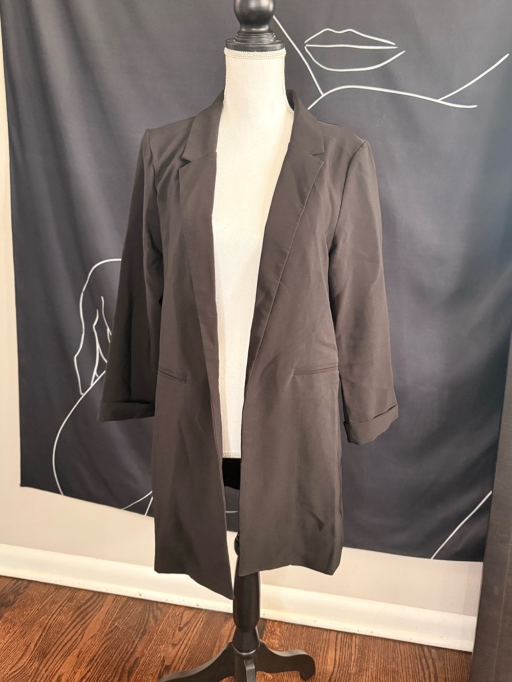 Windsor Black Open-Front Longline Blazer